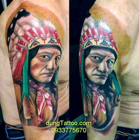 Hình xăm thổ dân cánh tay 3d màu -Thực hiện Dũng 0907775670