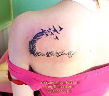 Hình xăm lông vũ nữ tính nhỏ đẹp thực hiện tại Dũng 0907775670