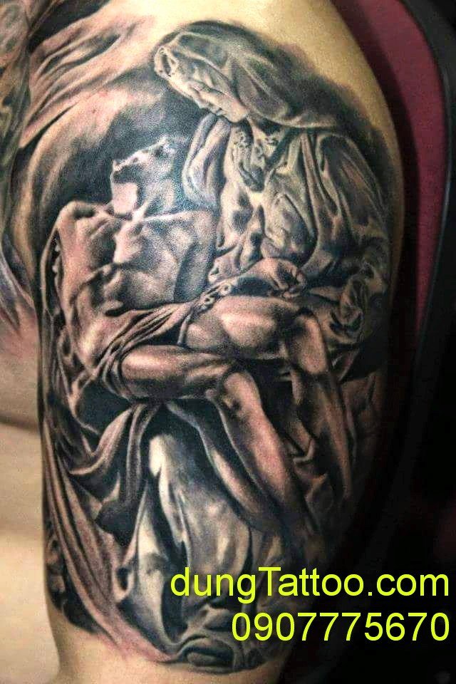 Hình xăm tôn giáo ( chúa và đức mẹ maria) thực hiện tại dũng 0907775670