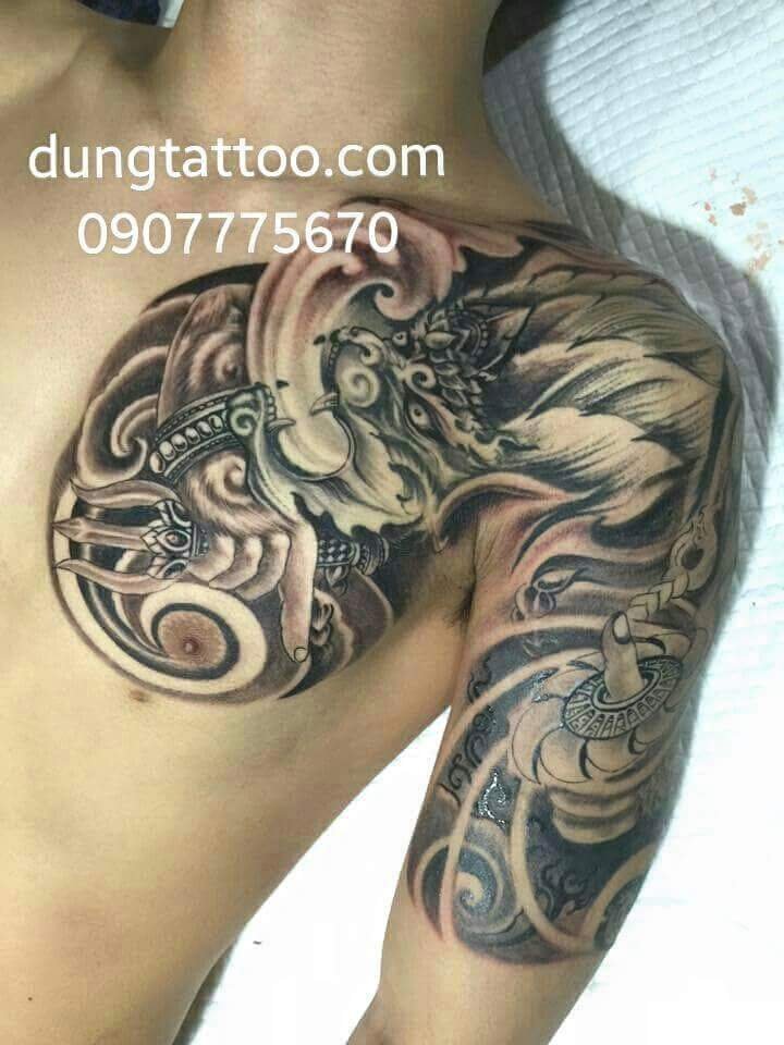 Hình xăm kỳ lân mẫu của dũng tự thiết kế đang làm chưa xong - 0907775670