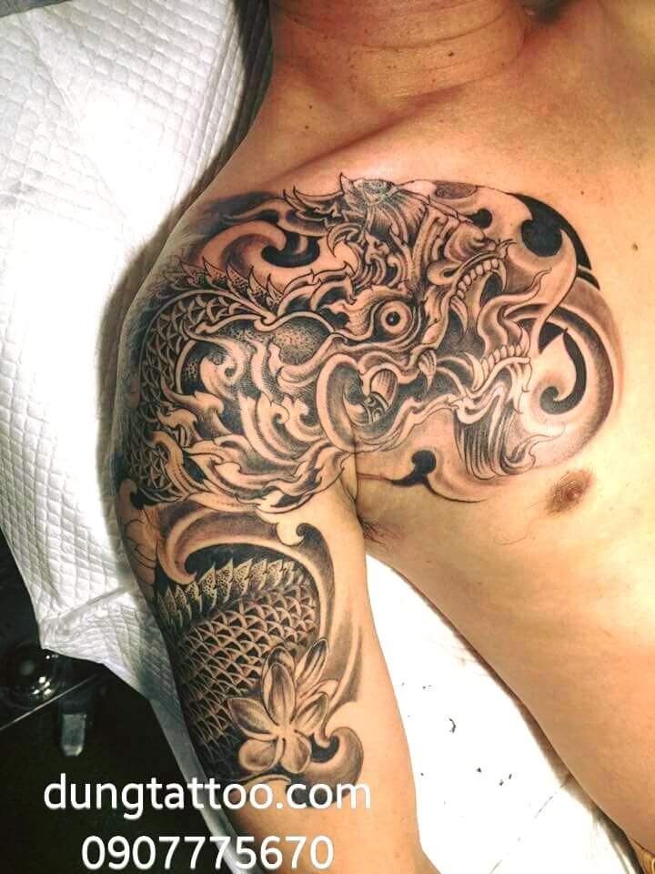 hinh xam ca rong ve tu do freehand truyen thong