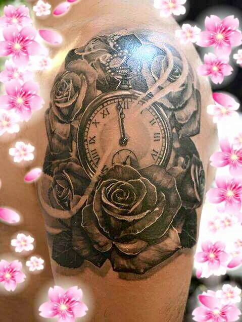 hinh xam dong ho hoa hong 3d cau vai tay da xong