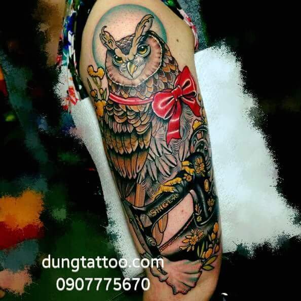 Hình xăm chim cú mèo -thực hiện tại dũng 0907775670