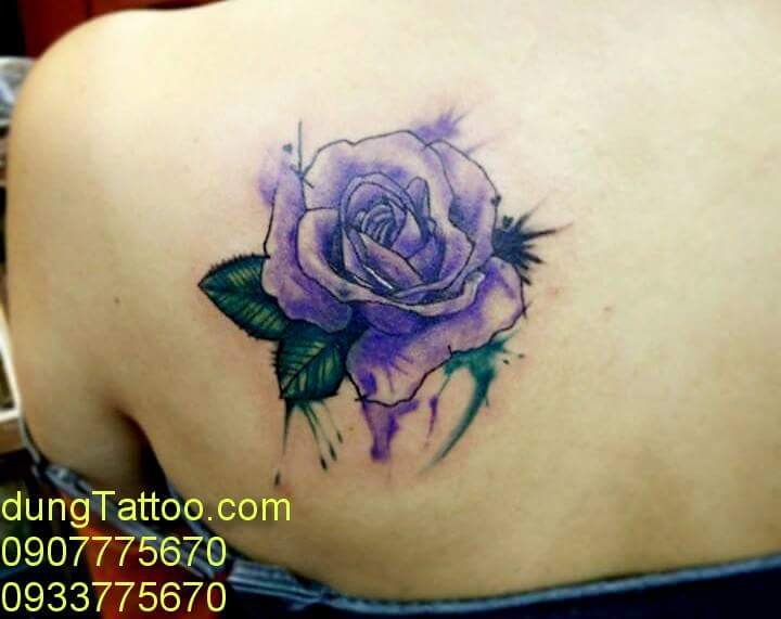 Hình xăm mực màu nước hoa hồng -thực hiện tại dũng 0907775670